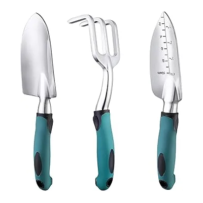 Herramientas de Jardín, Set de 3 piezas de Alta resistencia de Aluminio con Mango Antideslizante de goma suave, Herramientas Manuales de Jardinería, Regalos de jardín para Hombres y Mujeres.
