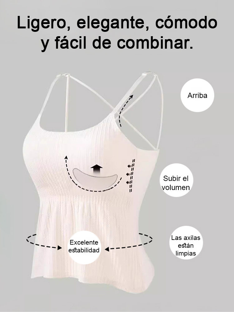 【Cubrir el abdomen y adelgazar】Camiseta con almohadilla para el pecho que no se desplaza.