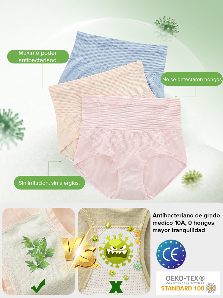 Bragas antibacterianas de artemisa con cintura alta, control de abdomen y levantamiento de glúteos