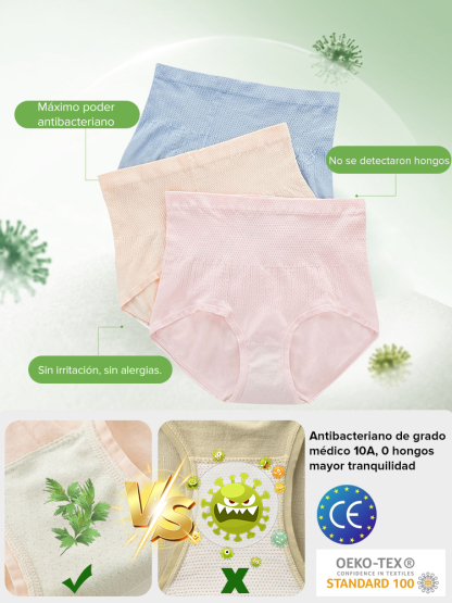 Bragas antibacterianas de artemisa con cintura alta, control de abdomen y levantamiento de glúteos