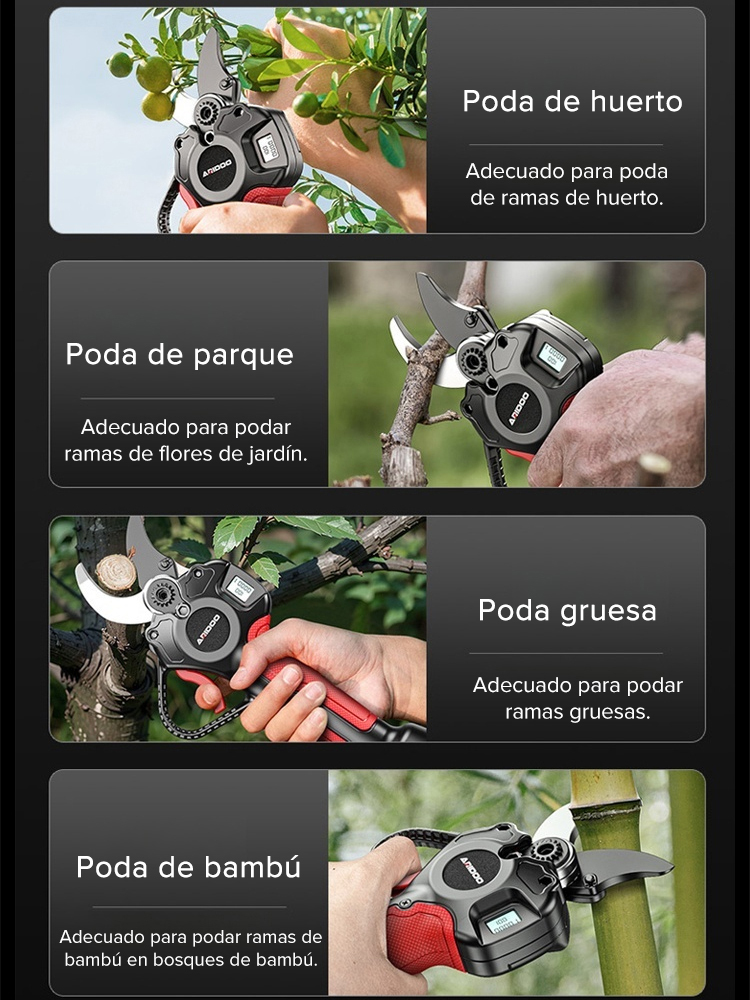Tijeras de podar con batería de litio.
