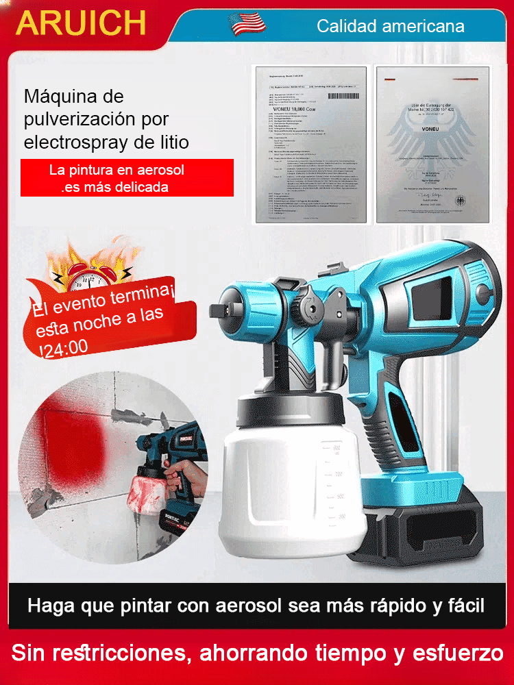 Pistola de pulverización inalámbrica de litio con máquina de pulverización separada.