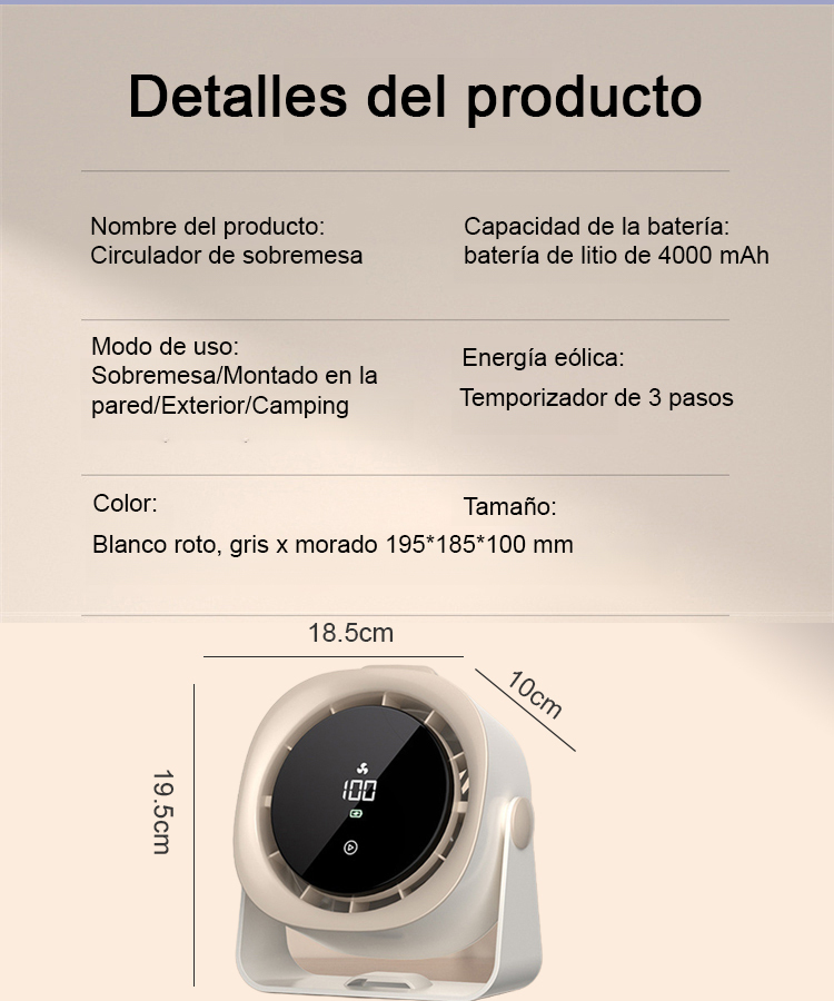 Ventilador de escritorio con refrigeración y larga duración de batería