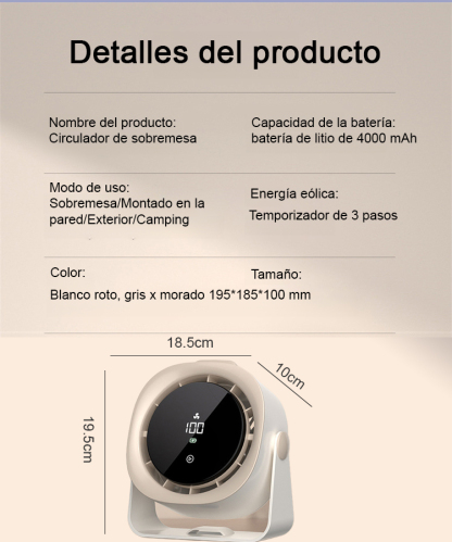 Ventilador de escritorio con refrigeración y larga duración de batería