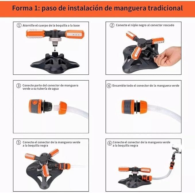 Aspersores de Riego Jardin, Aspersor de Césped,Sprinkler Automático Giratorio de 360 °, Sistema de Riego de Manguera De Jardín Para Patio/Boquillas De Pulverización De Ángulo Integradas De 36 Unidades