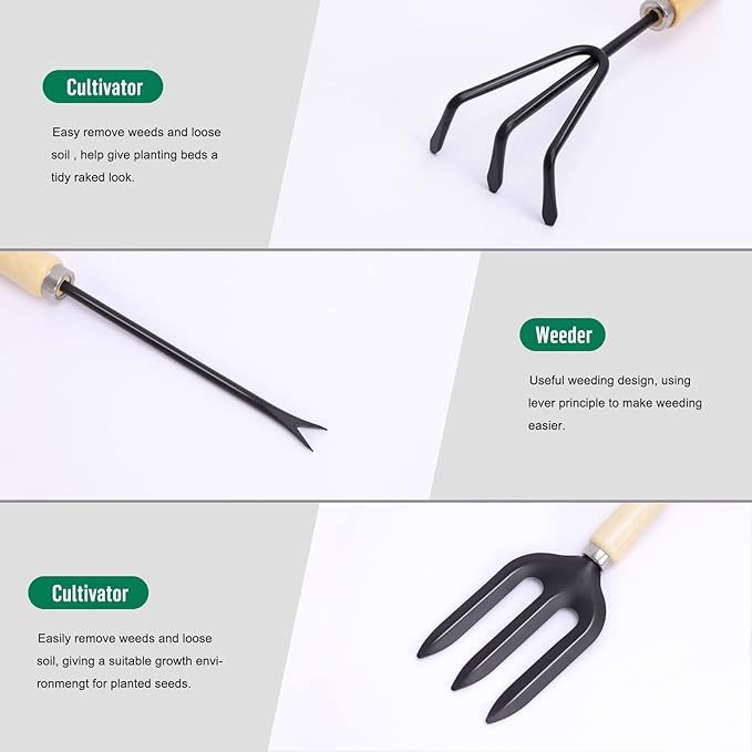 Juego de 10 herramientas de jardinería, herramientas y suministros de jardinería, kit de herramientas de jardín con guantes de bolsa, para interiores y exteriores, regalo para mujeres y hombres