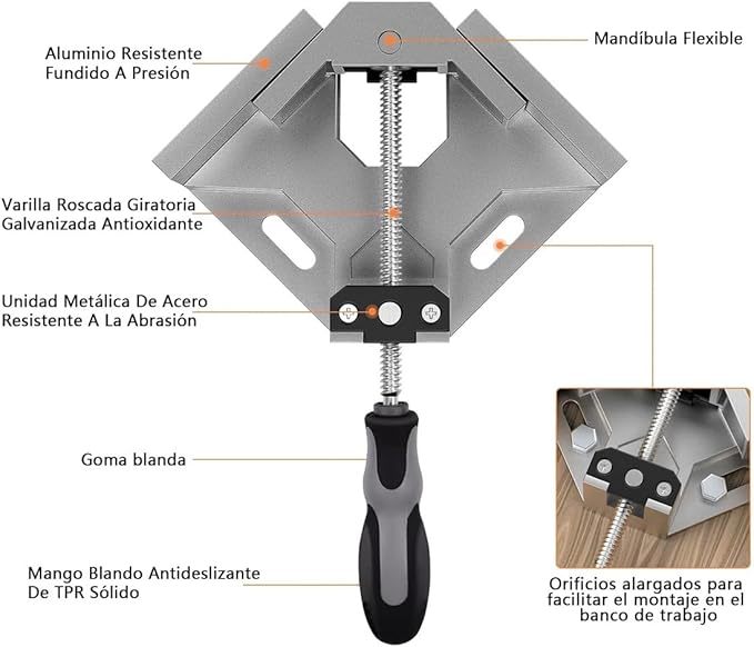 Abrazadera De Ángulo Recto 90 Grados, 2 Piezas Abrazadera Ángulo Soldadura Aluminio, Ángulo Ajustable La Empuñadura Goma, Para Carpintería, Estanterías, Armarios, Marcos Cuadros