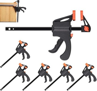 6 Pcs Abrazadera de Carpintería, F Barra de Madera Herramienta, 4 Pulgadas Abrazaderas, Herramientas para Carpintería para Madera Abrazadera de Barra F, para Carpintería, Proyectos Diy (Negro)