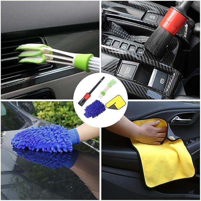 Kit De Limpieza para Auto, Juego De Cepillos De Limpieza, Cepillos para Detallar Coche, Suministros para Detalles De Automóviles Y Equipos De Lavado, Cepillos para Taladro (Azul)