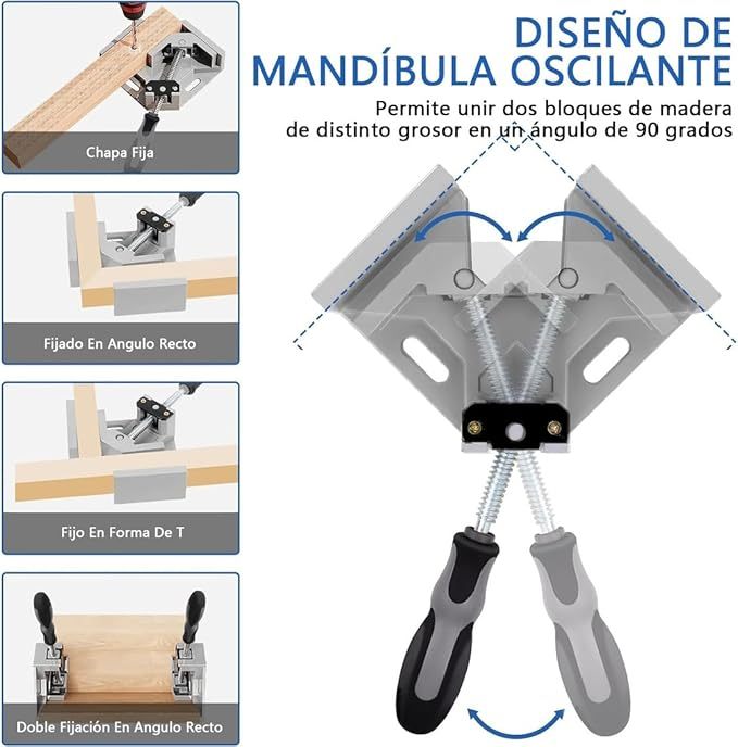 Abrazadera De Ángulo Recto 90 Grados, 2 Piezas Abrazadera Ángulo Soldadura Aluminio, Ángulo Ajustable La Empuñadura Goma, Para Carpintería, Estanterías, Armarios, Marcos Cuadros