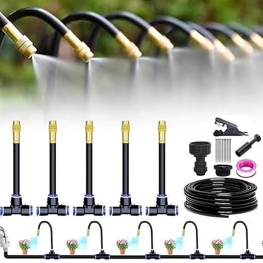 Sistema Automático de Riego para Jardín en Arco de 360°, Kit de Sistema de Riego Goteo Mejorado, Kit de Riego DIY para Estufas, Patios, Céspedes y Camas de Jardín Elevadas (16.4 FT)
