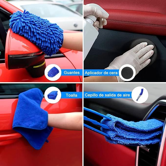 Juego de 22 cepillos para Limpieza Detalles de Coche, Suministros Detallado Automotriz, Kit Limpieza Lavado Auto para Interior, Exterior, Brecha Cuero, Consolas, Brecha