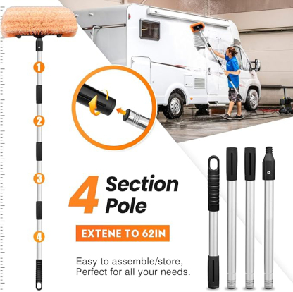 Cepillo para polvo de lavado de coche de 65 pulgadas con poste de extensión, lavado de autos de 12 pulgadas, cepillo para polvo suave de cinco lados, sin arañazos, suministros de cepillo
