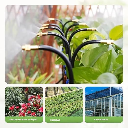 Sistema Automático de Riego para Jardín en Arco de 360°, Kit de Sistema de Riego Goteo Mejorado, Kit de Riego DIY para Estufas, Patios, Céspedes y Camas de Jardín Elevadas (16.4 FT)