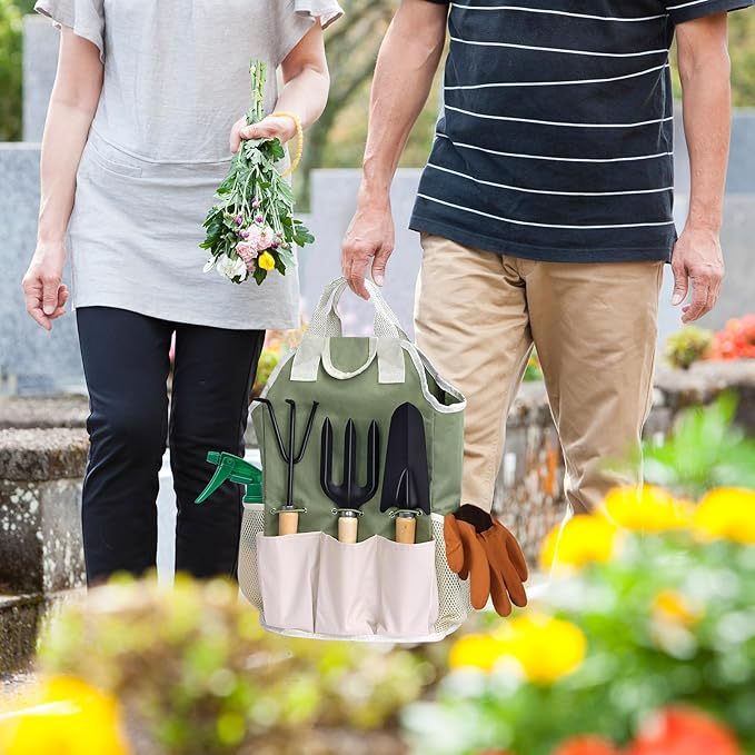Juego de 10 herramientas de jardinería, herramientas y suministros de jardinería, kit de herramientas de jardín con guantes de bolsa, para interiores y exteriores, regalo para mujeres y hombres