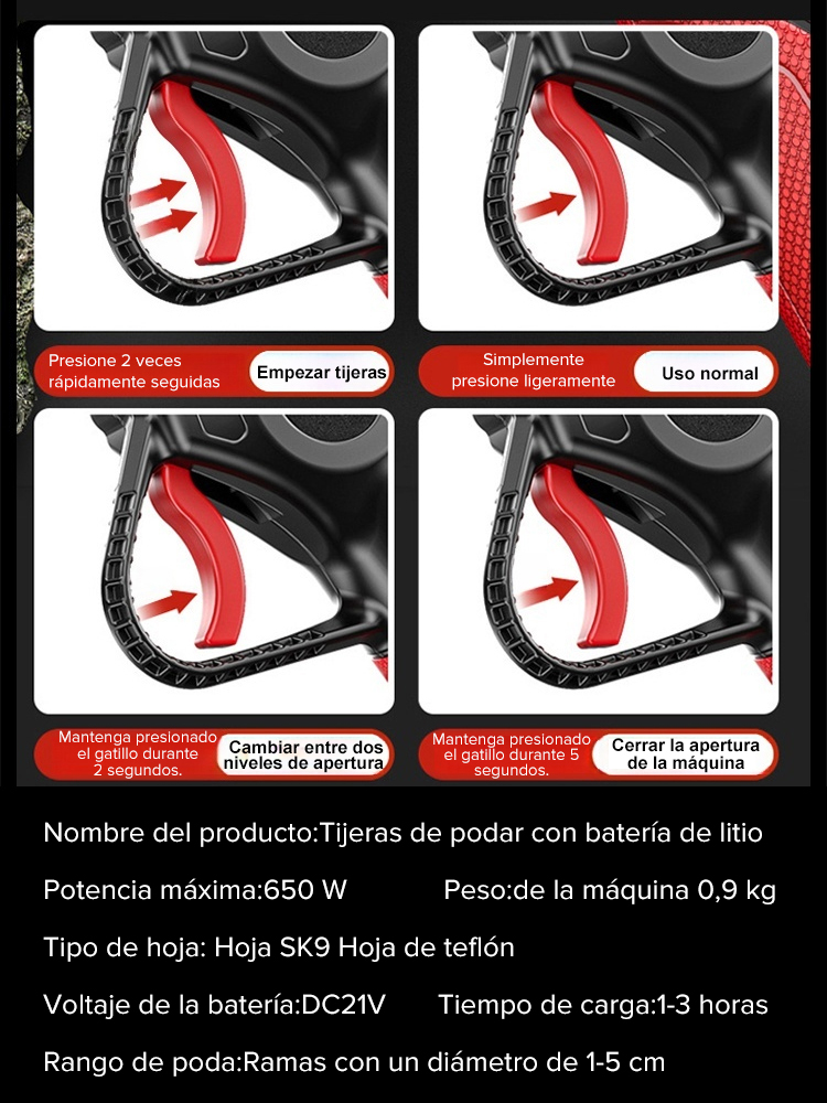 Tijeras de podar con batería de litio.
