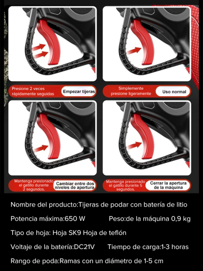 Tijeras de podar con batería de litio.