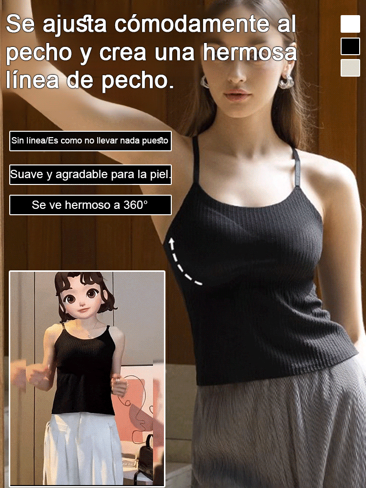 【Cubrir el abdomen y adelgazar】Camiseta con almohadilla para el pecho que no se desplaza.