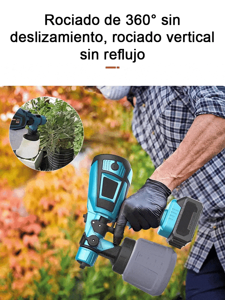 Pistola de pulverización inalámbrica de litio con máquina de pulverización separada.