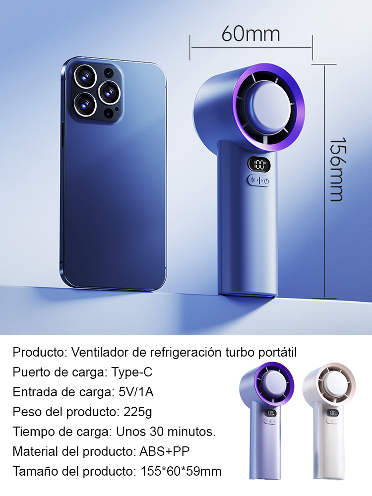 Ventilador portátil con compresa de hielo turbo.