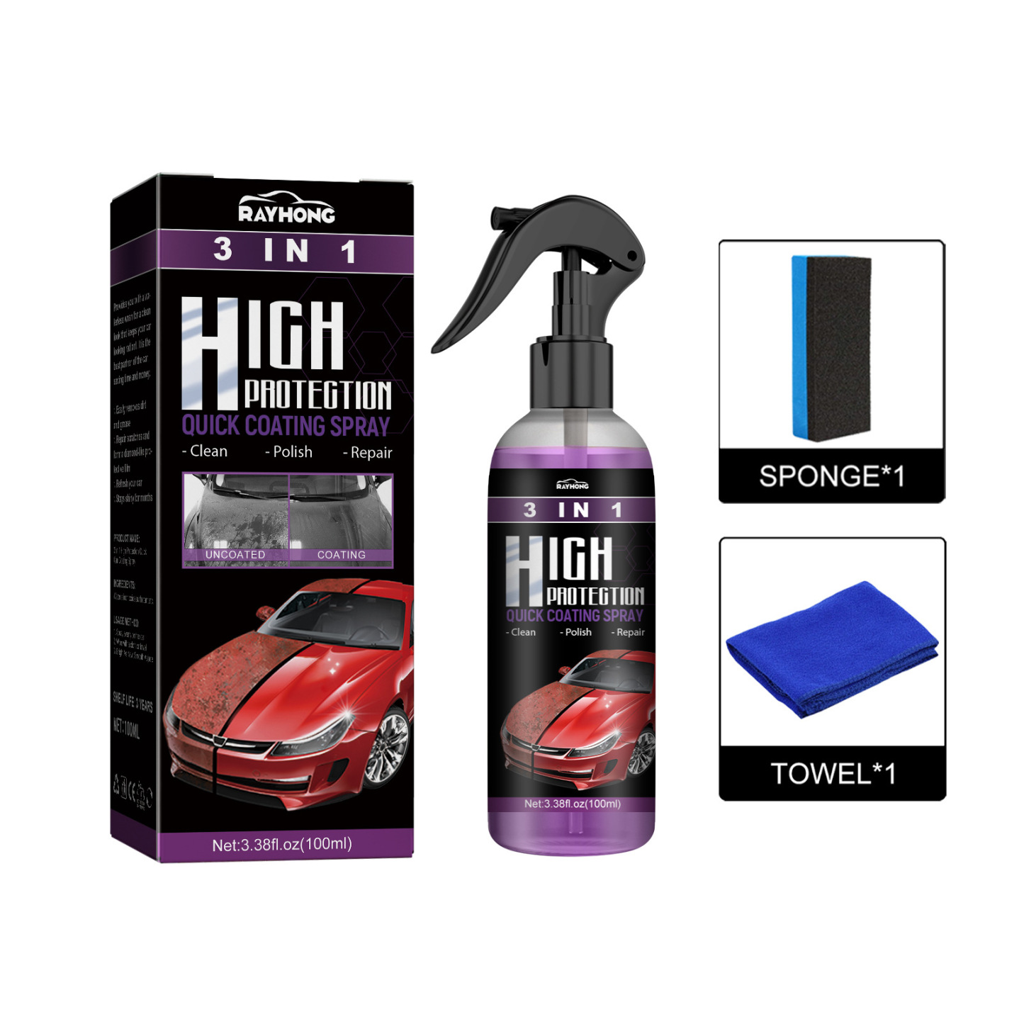 Spray de Recubrimiento para Automóvil de Alta Protección Rápida 3 en 1