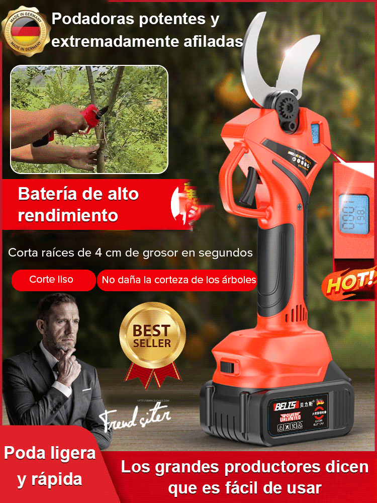 Tijeras de podar con batería de litio.