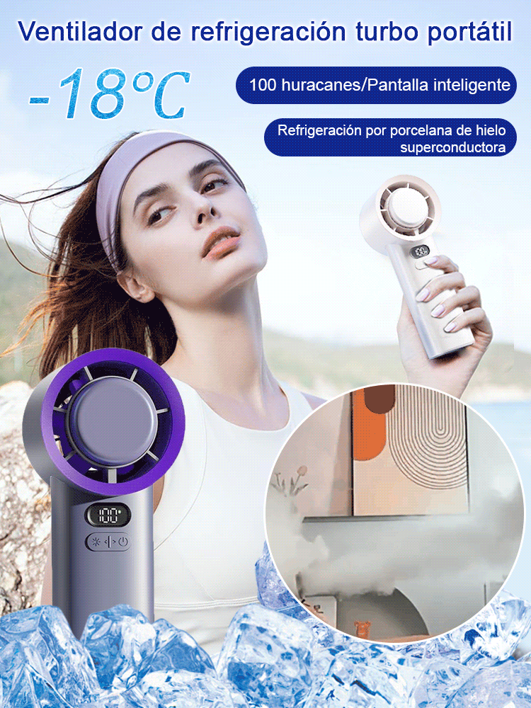 Ventilador portátil con compresa de hielo turbo.