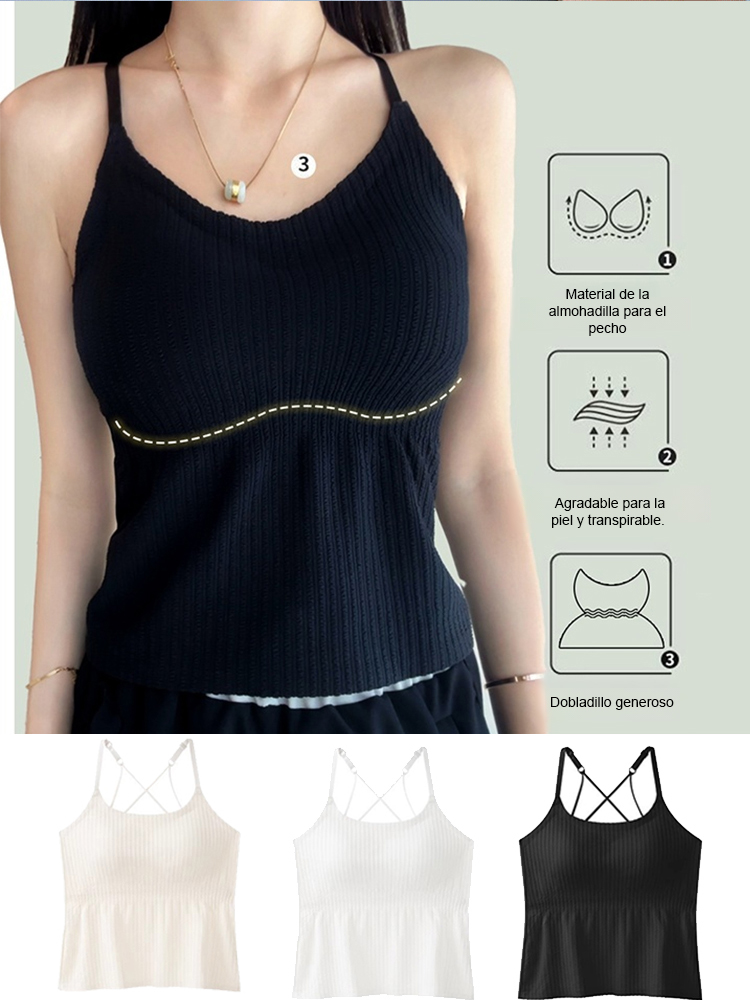 【Cubrir el abdomen y adelgazar】Camiseta con almohadilla para el pecho que no se desplaza.