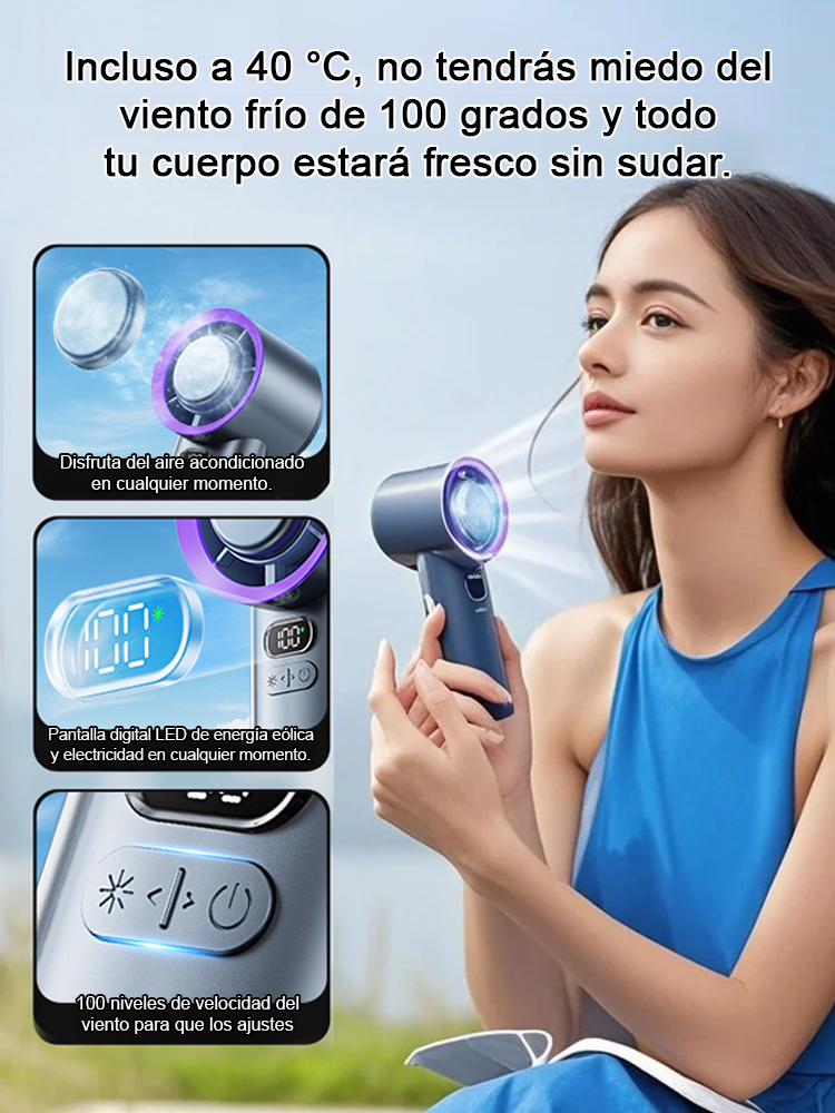Ventilador portátil con compresa de hielo turbo.