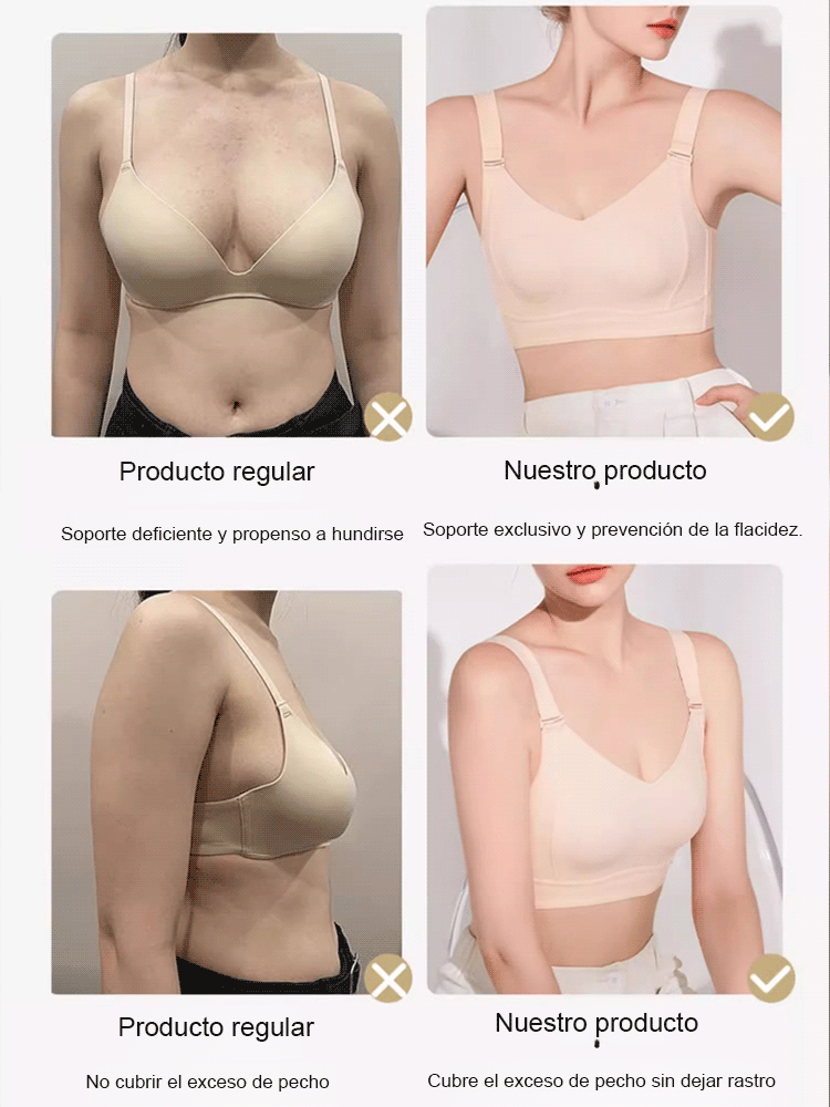 [Los pechos grandes se ven más pequeños] Sujetador sin costuras y agradable para la piel.