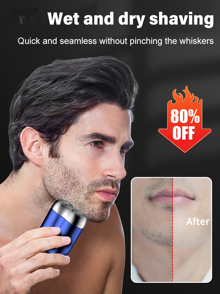 German imported blades 🇩🇪, 5-second quick shave ⏱️, dual-head contour design ✨, portable and washable 💧.