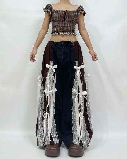 Very beautiful dark brown tailored ribbon pants