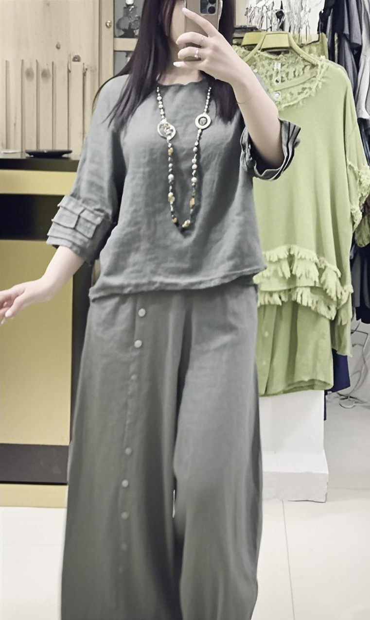 Women Cotton Linen Skirt Sets Casual Solid Color Loose Short Sleeve To