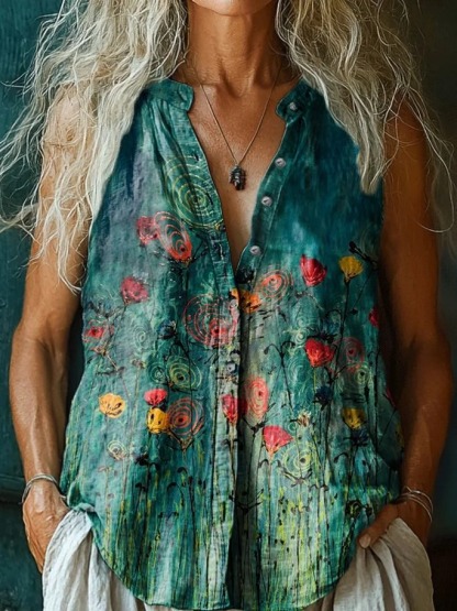 Women's Floral Art Print V-Neck Casual T-Shirt