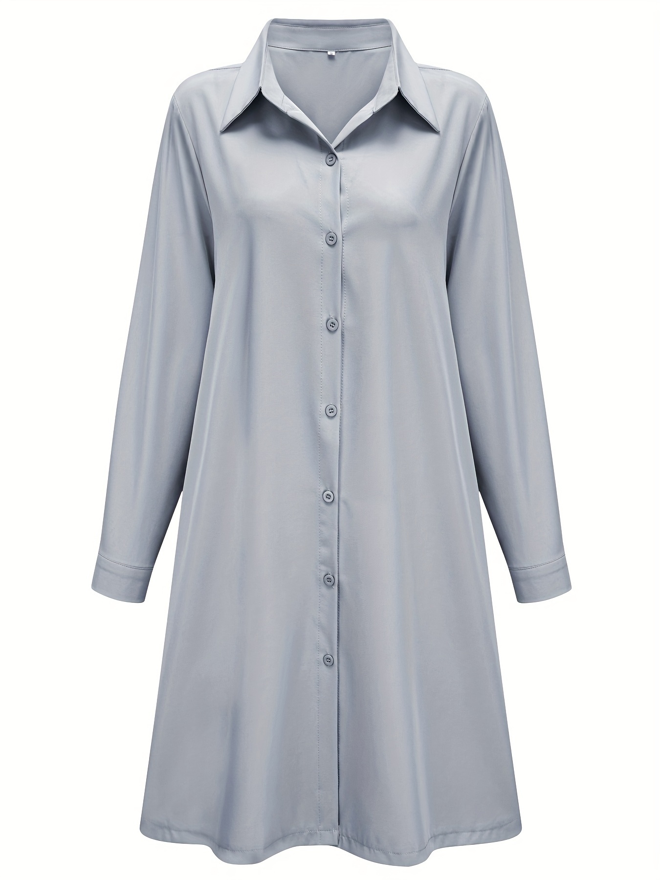 Plus Size Casual Dress, Women's Plus Solid Button Up Long Sleeve Turn Down Collar Shirt Dress  🔥Buy 2 get 10% OFF