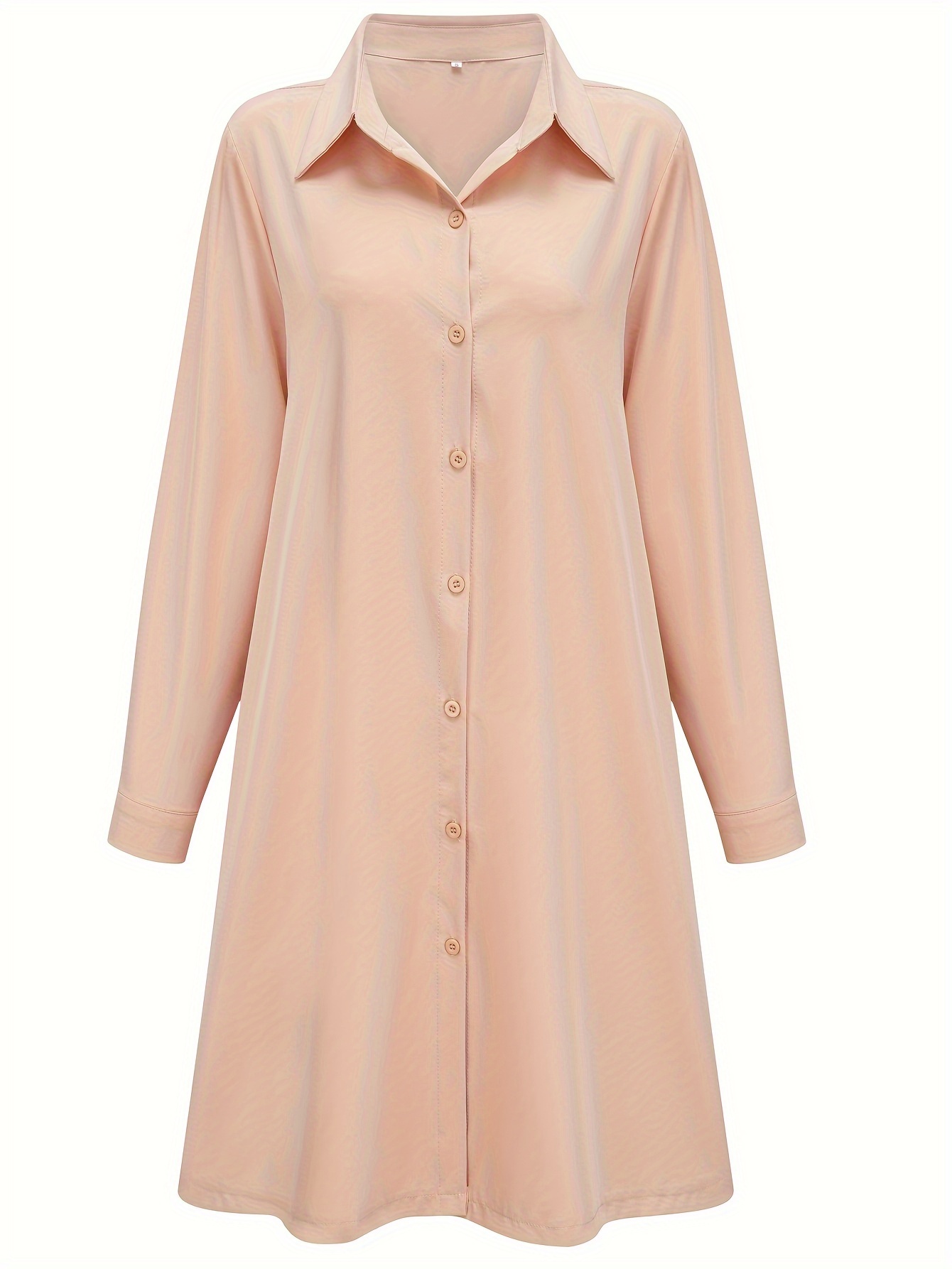 Plus Size Casual Dress, Women's Plus Solid Button Up Long Sleeve Turn Down Collar Shirt Dress  🔥Buy 2 get 10% OFF