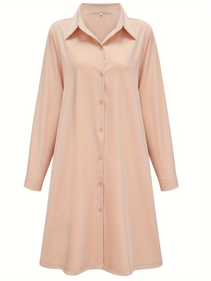 Plus Size Casual Dress, Women's Plus Solid Button Up Long Sleeve Turn Down Collar Shirt Dress  🔥Buy 2 get 10% OFF