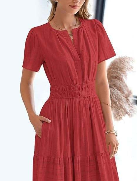 Women's V-Neck Maxi Dress | Casual Short Sleeve Dress