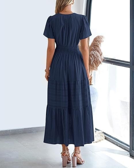 Women's V-Neck Maxi Dress | Casual Short Sleeve Dress