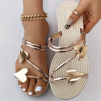 Women's Heart Flat Slide Sandals, Fashionable Open Toe Non Slip Shoes, Outdoor Beach Slides