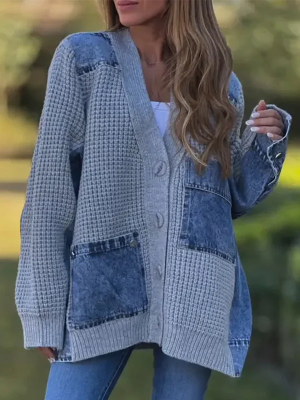 Women's Spliced Knit Coat | Textured Casual Longline Cardigan