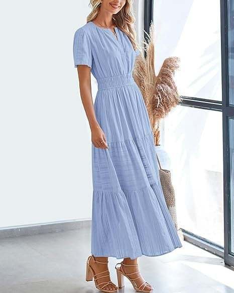 Women's V-Neck Maxi Dress | Casual Short Sleeve Dress