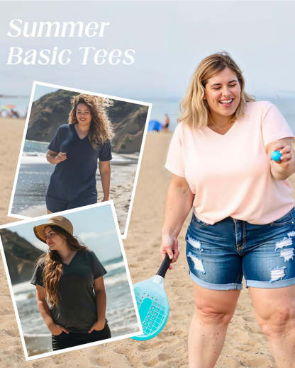 Women's Plus Size Basic Short Sleeve V-Neck T-Shirts