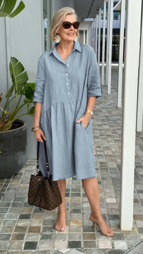 Women's Cotton Linen Casual Dress | Breathable Summer Midi Dress