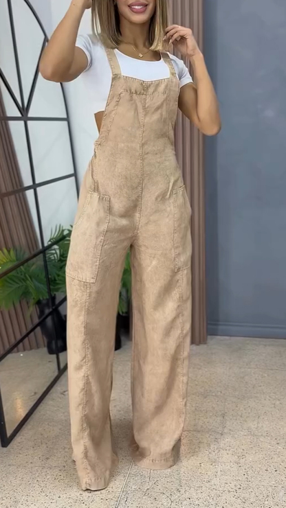 Women's Double Pocket Wide Leg Casual Overalls