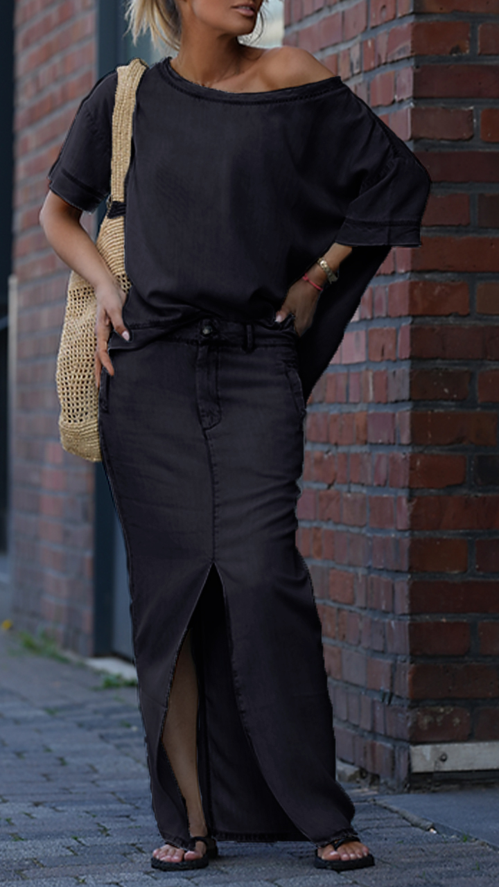 Women's Tencel Denim Set | Round Neck Casual Two-Piece