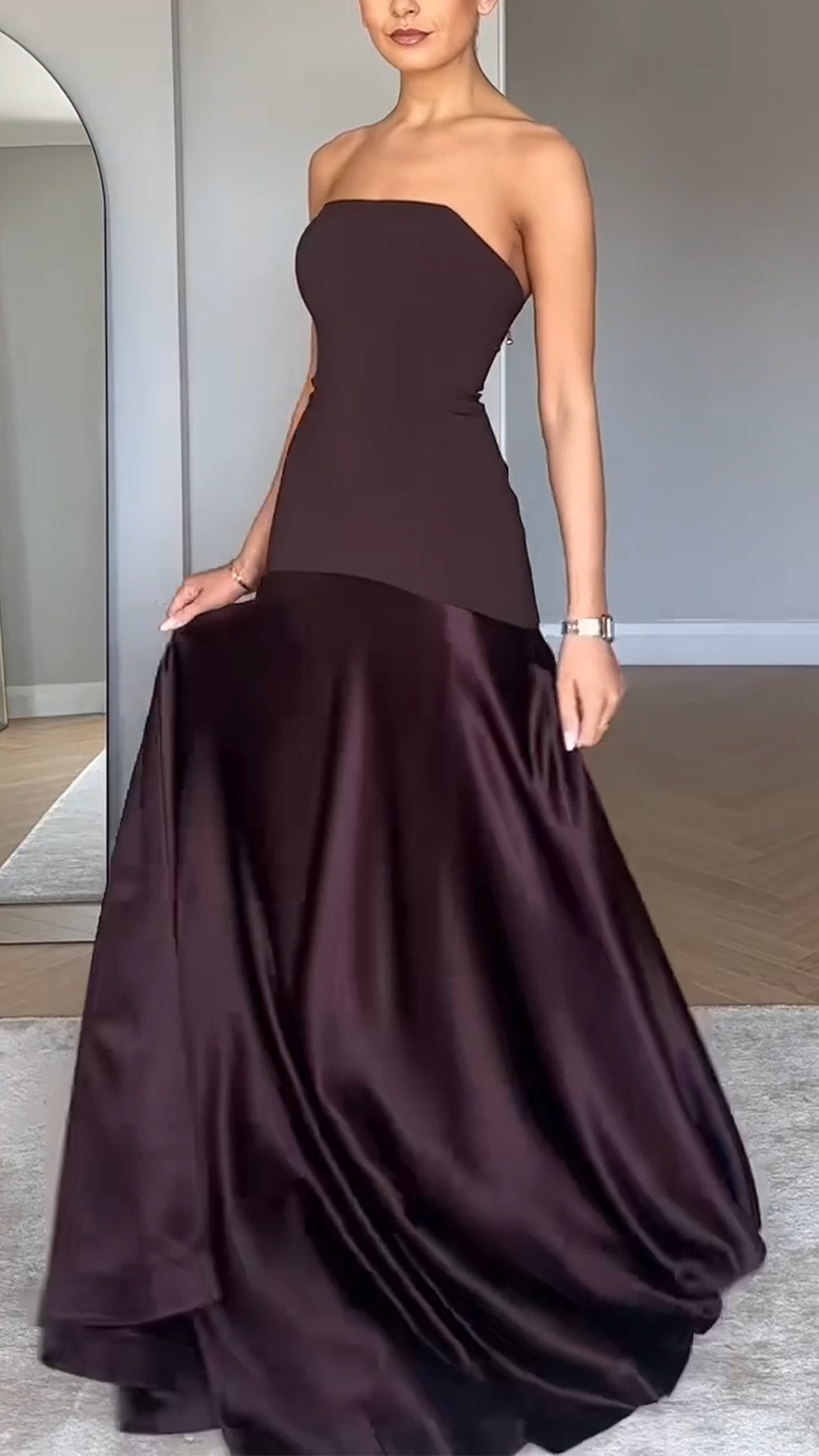 Ladies' Strapless Patchwork Elegant Evening Dress