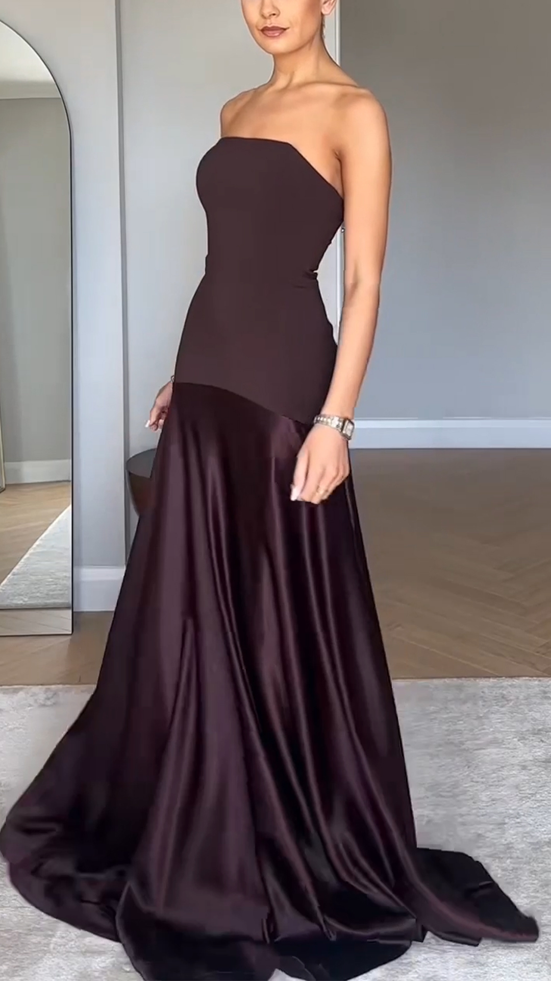 Ladies' Strapless Patchwork Elegant Evening Dress