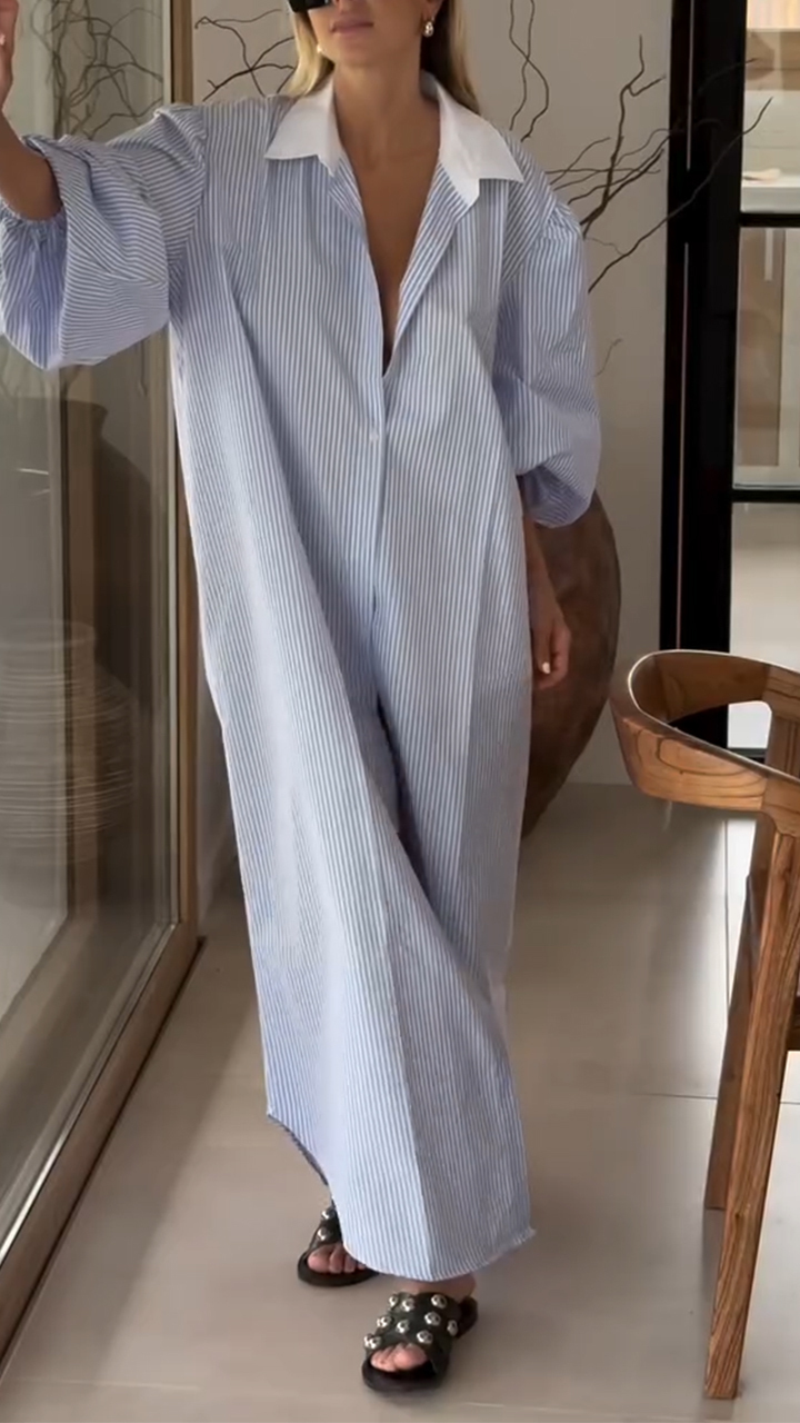 Ladies' Collar Vertical Slit Loose Casual Dress