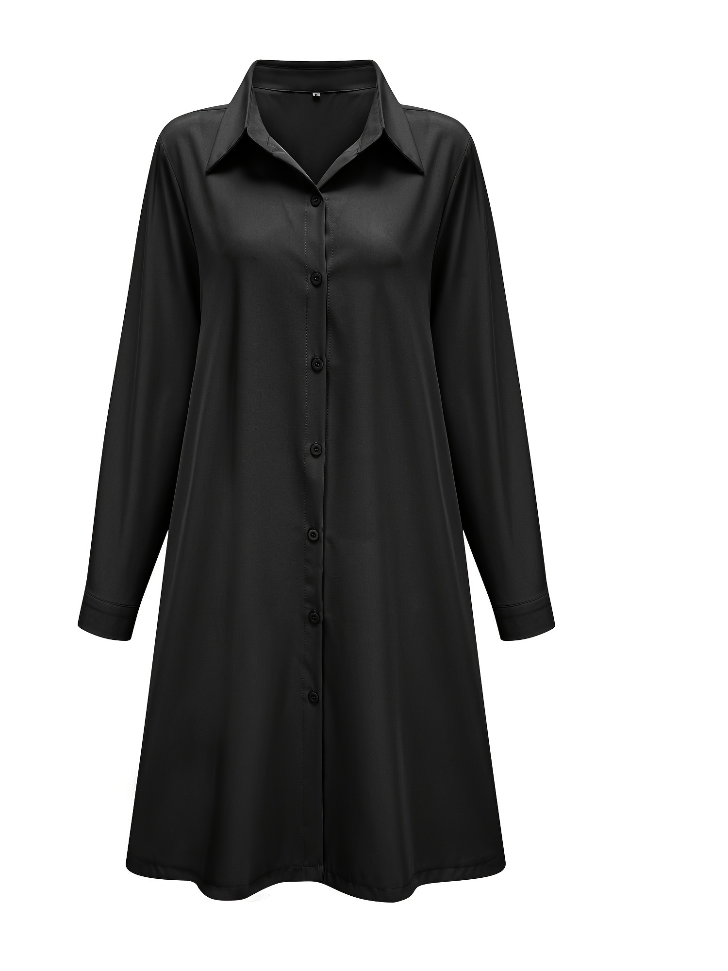 Plus Size Casual Dress, Women's Plus Solid Button Up Long Sleeve Turn Down Collar Shirt Dress  🔥Buy 2 get 10% OFF